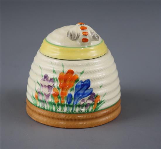 A Clarice Cliff spring crocus honey jar and cover